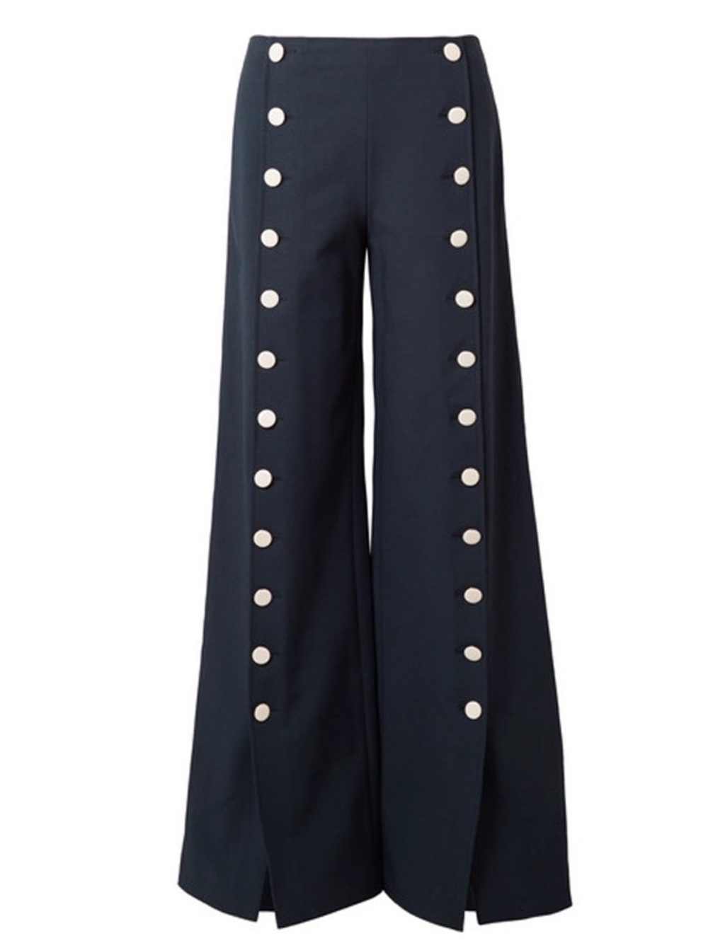 Tory Burch Navy Carrie Wide-Leg Sailor-Style Pants with White Buttons